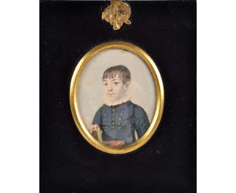 19th Century British School
A MINIATURE PORTRAIT OF A BOY HOLDING A BOOK
watercolour and gouache on paper
6.5 x 5.2cms; 2 1/2