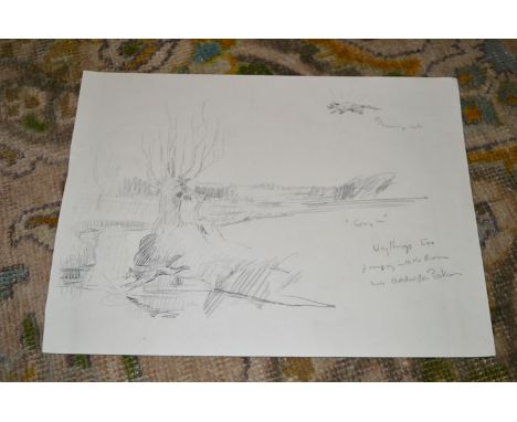 Thomas "Tom" Carr
(1912-1977)
"GOING IN: HEYTHROP FOX JUMPING INTO THE RIVER NEAR ADDERSTON PASTURE"
inscribed
pencil (a page
