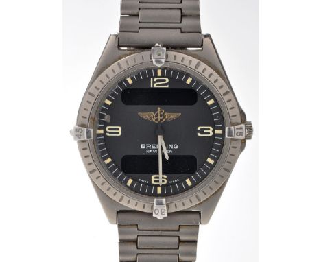 Breitling: a titanium quartz gentleman's aerospace wristwatch, the blue dial with quarterly arabic numerals and double digita