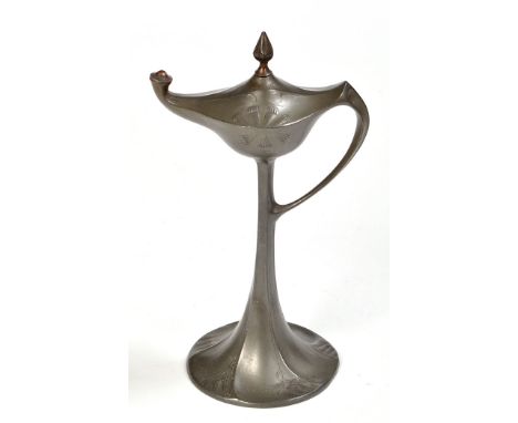 J.P. Kayser & Sohn, Germany: a pewter "Aladdin's Lamp" type table lighter, decorated with acorn motifs, the base stamped "Kay