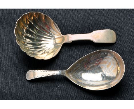 A George IV caddy spoon, by William M. Traies, London 1826, shell bowl; and a George III caddy spoon, by Steven Adams, London