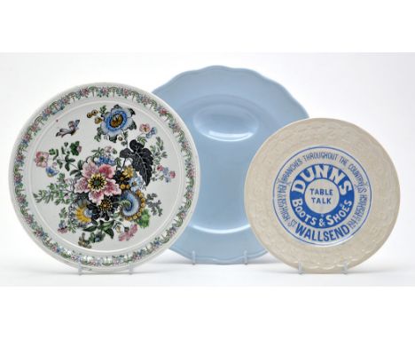 Three dishes of North East interest, comprising: "Syrian Flower", diameter 24.2cms, printed mark for W Smith & Co. Stockton; 