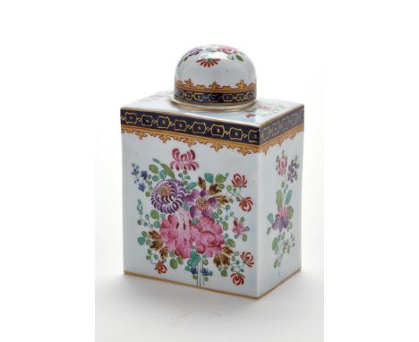Samson Armorial Famille Rose tea caddy and cover, inscribed "Solavirtus Invicta" late 19th Century, height 11cms.