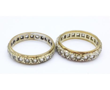 Two 9ct gold eternity rings, 5.6g, N and O