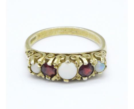 A silver, opal and garnet ring, N