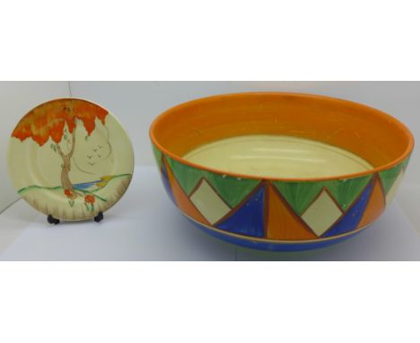 A Clarice Cliff Bizarre bowl and a Clarice Cliff Honeyglaze plate