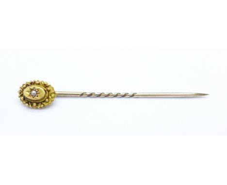 A 15ct gold and pearl stick pin