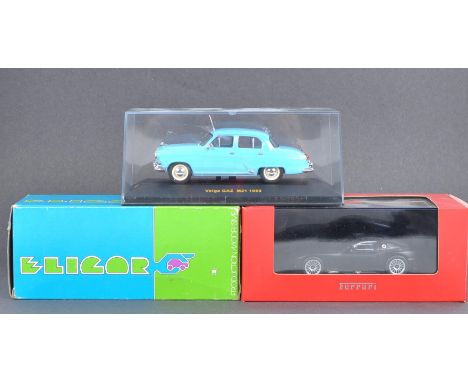 A collection of x3 assorted 1/43 scale boxed diecast model cars comprising IXO Models CLC032 Volga GAZ M21 1959, Fer013 Ferra