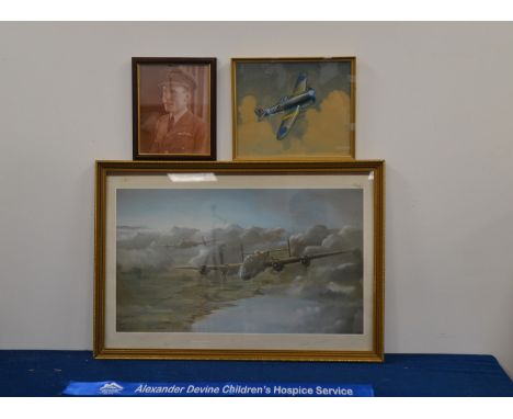 Three WW2 RAF related framed items, including a photo and print of a Lancaster size 56cm x 81cm (4) IMPORTANT! REGARDING COND