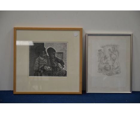 Two framed African works of art,  including one print and one drawing, the largest 41cm x 41cm (2) IMPORTANT! REGARDING CONDI