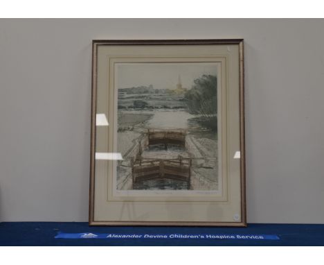 Micheal Chaplin (British, 20th century) a limited edition print no. 34/150, the Thames at Lechlade, 74cm x 61cm IMPORTANT! RE