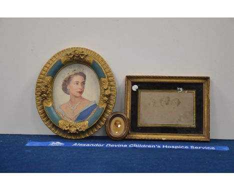 A picture portrait of the Queen,  in an ornate frame together with portraits of women (3) IMPORTANT! REGARDING CONDITION REPO