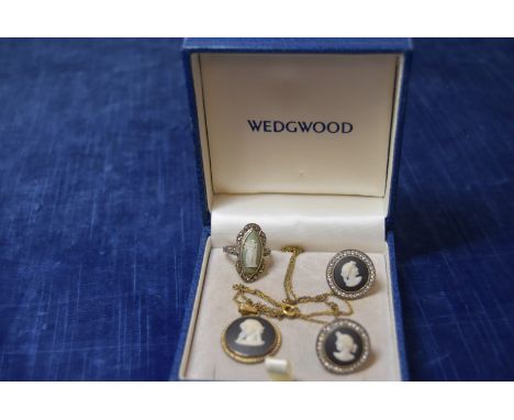 A Wedgwood Jasper ware suit of jewels, in silver with paste set stones, together with a ring IMPORTANT! REGARDING CONDITION R