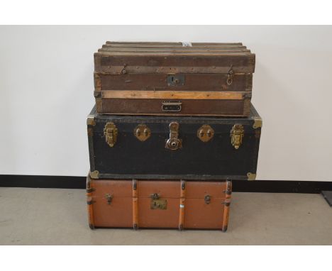 Three items of early 20th century luggage, comprising two trunks and a steamer trunk, the widest 92cm (3) IMPORTANT! REGARDIN