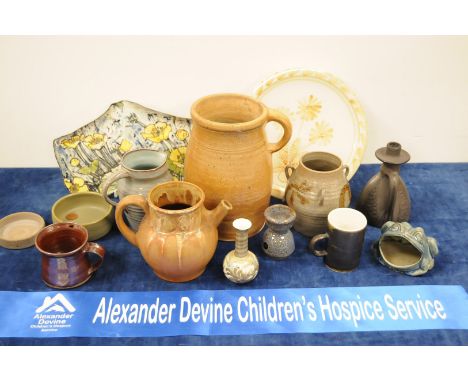 A collection of vintage and modern studio ceramics, including a plate marked Rye, a candlestick, and more IMPORTANT! REGARDIN