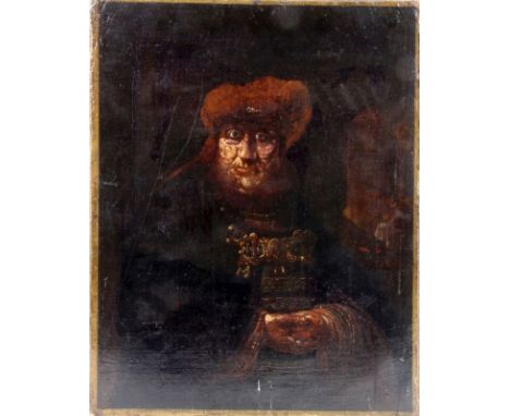 REMBRANDT VAN RIJN (Umkreis)Niederlande, 17.Jh./18.Jh. Portrait (Rembrandt ?) eines alten Mannes mit Schatulle und Perlenschm