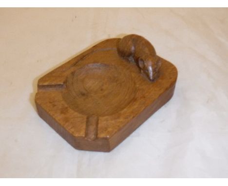 A carved oak ashtray by Robert Thompson of Kilburn "the Mouseman" with signature mouse