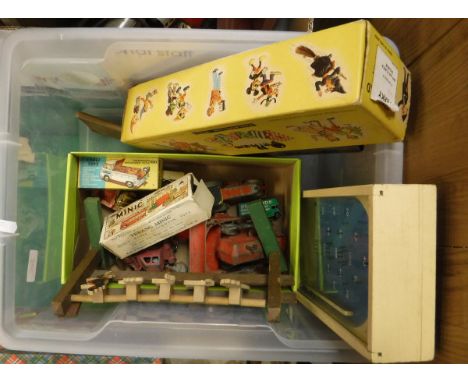 A collection of various vintage diecast toys including Dinky Supertoys Blaw Knox bulldozer, Aveling-Barford diesel roller 279