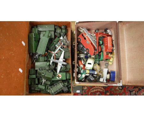 Two small suitcases containing various Dinky and other toys including Dinky Toys Alpha Romeo race car, Vanwall race car, Ferr