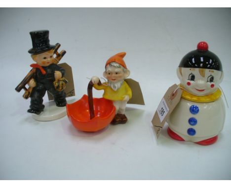 A Goebel clown marmalade pot, a Goebel sweep figure and a gnome figural ashtray. (3)