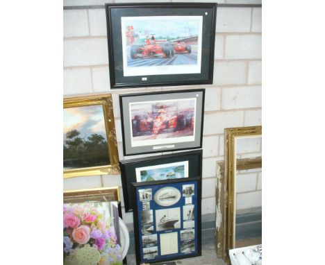 A Limited edition print " Hockenheim one two " , signed in pencil by the artist, a second limited edition print " Ferrari F64