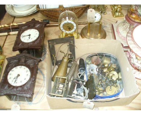 2 Russian cuckoo clocks, 2 torsion clocks and a collection of clock movements and effects.