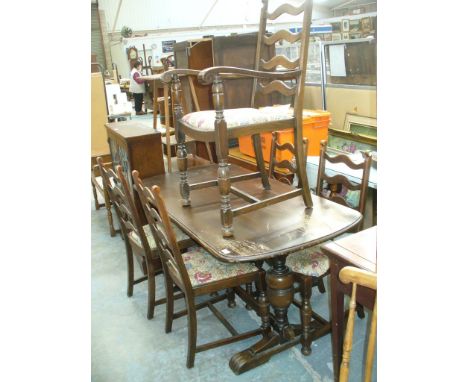 A Mid 20th century oak refectory table with a set of five conforming wavy ladder back chairs ( 4 + 1 )  6 items.