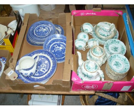 A 19th Century Adams " Green Dragon" part tea and dinner service and a qty of Willow pattern table wares.( 2 boxes )