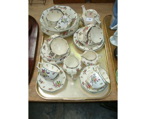 A Royal Doulton " Old Leeds Sprays " 33 piece tea service comprising tea pot, sandwich plates, cups saucers, side plates.