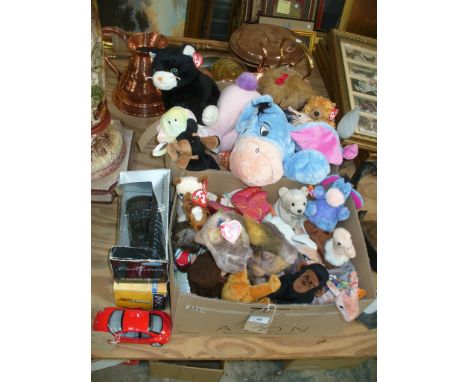 A Large collection of Beanie Baby soft toys to 2 boxes and 3 die cast model cars including an X Tuner 1/24 scale model of a S