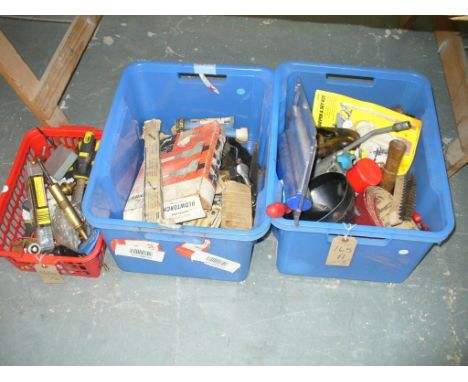 3 Boxes of tools and fittings including a Stanley plane.