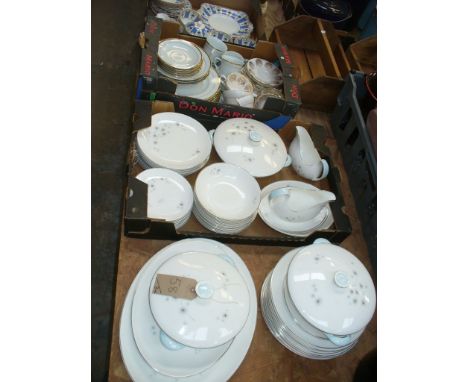 A Royal Doulton " Thistledown " dinner service comprising tureens, dinner, side and meat plates, etc, Royal Sutherland gilt e
