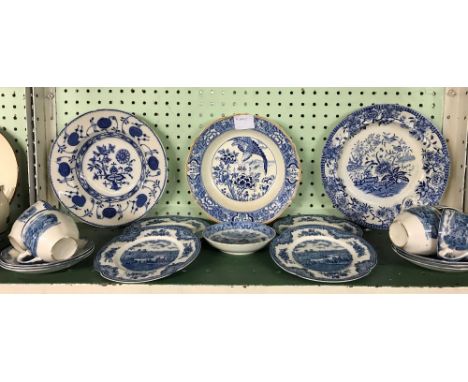 SHELF OF BLUE &amp; WHITE POTTERY