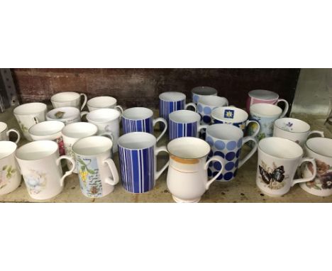 SHELF OF MUGS &amp; A GREEN VASE