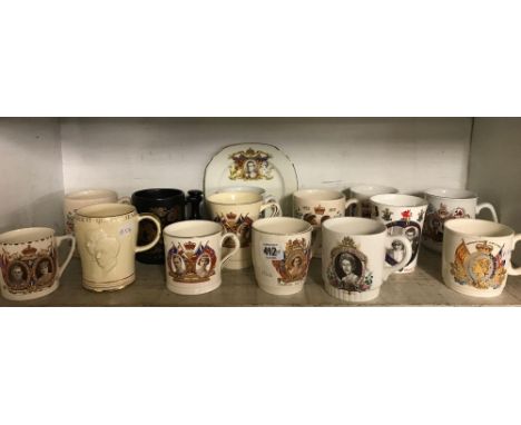 SHELF OF ROYAL COMMEMORATIVE MUGS &amp; PLATE