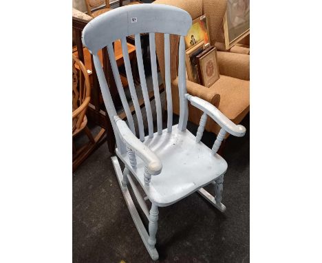 WOODEN LIGHT BLUE PAINTED ROCKING CHAIR