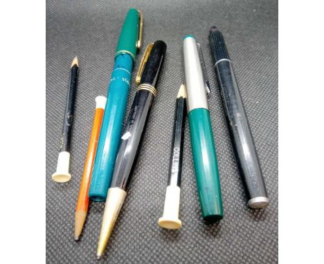 2 VINTAGE SLIM PENCILS, WATERMAN'S PROPELLING PENCIL &amp; 3 FOUNTAIN PENS