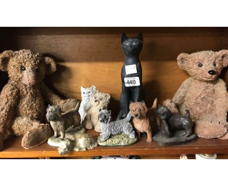 SHELF OF DECORATIVE ORNAMENTAL BEARS ETC