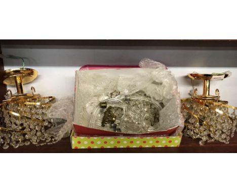 PAIR OF GLASS DROPLET LIGHT FITTINGS &amp; GLASS WALL LIGHT FITTINGS