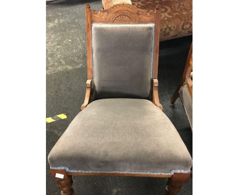 ANTIQUE LIGHT MAHOGANY CARVED CHAIR, TURNED LEGS &amp; CASTERS
