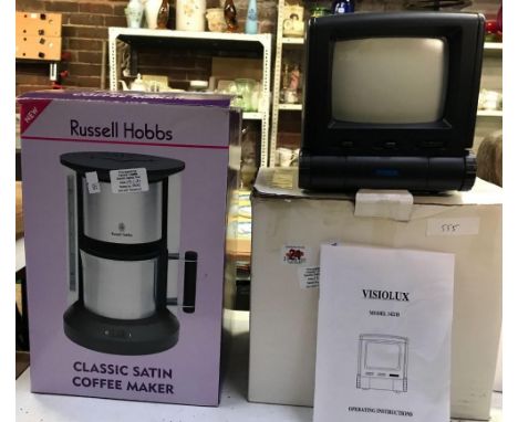 BOXED VISIO LUX TELEVISION MODEL 1421B &amp; BOXED RUSSELL HOBBS CLASSIC SATIN COFFEE MAKER