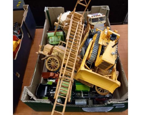 3 CARTONS OF PLASTIC TOYS, FARM VEHICLES, TRACTOR &amp; LORRIES - PLAY WORN