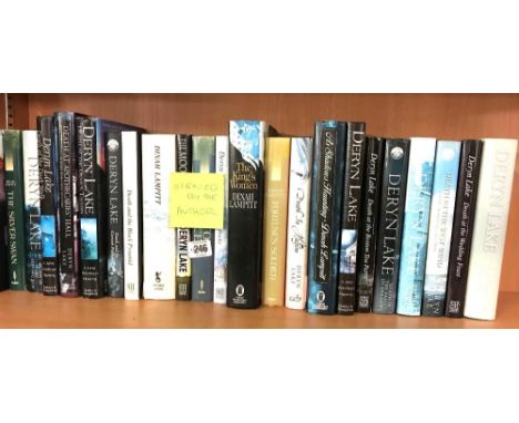 SHELF WITH QTY OF SIGNED DERYN LAKE BOOKS - ALL SIGNED