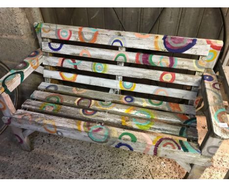 WOODEN SLATTED GARDEN BENCH HAND PAINTED A/F