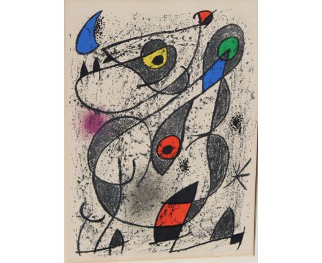 Joan Miro Color Lithograph. Signed in the  plate.  Image Size: 14 x 10.25 in. Overall Framed Size: 26.25 x 20.25 in. Framed b