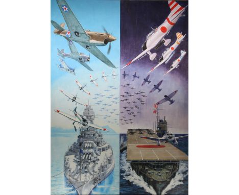 David K. Stone (American, 1922 - 2001) "Pearl Harbor" Signed lower right. Original Oil painting on Masonite. Provenance: Coll