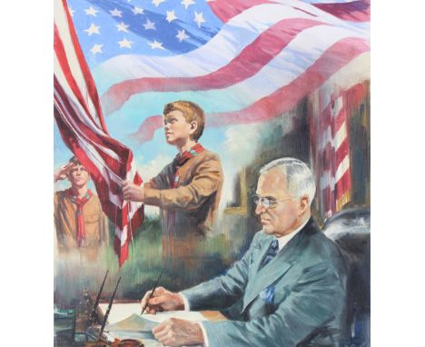 Dennis Lyall (American, B. 1946) "Flag Day Proclaimed" Signed lower center. Original Oil painting on Canvas. Provenance: Coll
