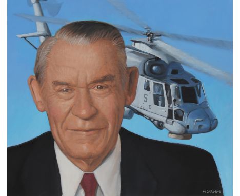 Michael Garland (American, B. 1952) "Charles Kaman" Signed lower right. Original Oil painting on Illustration Board. Provenan