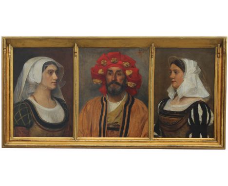 Edouard De Jans (Belgium, 1855 - 1919) Tryptich of (3) portraits. Oil on canvas. Signed on two portraits (upper right). House