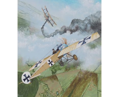 Steve Ferguson (American, B. 1946) "1915 Fokker E 1" Signed lower left. Original Watercolor painting on Cold Press Illustrati